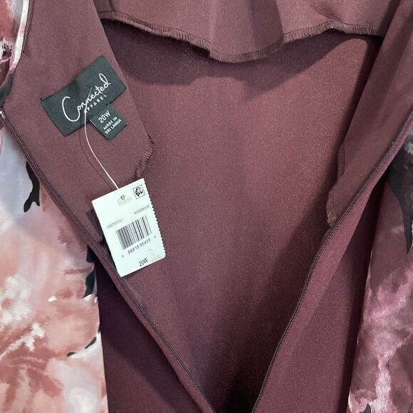 CONNECTED APPAREL Womens Burgundy Flora Cape Below The Knee Shift Dress Plus 20W - Picture 7 of 13